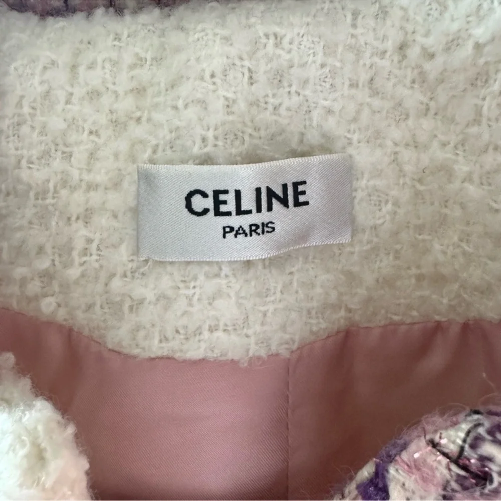 Celine White Tweed Jacket with Purple/Pink Accents - Picture 9 of 10